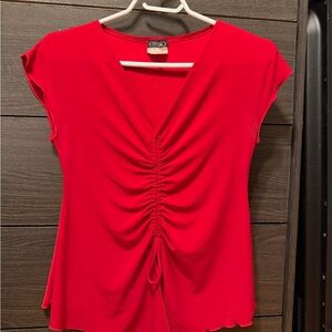 Ruched V-Neck Women’s Top - Red Y2K